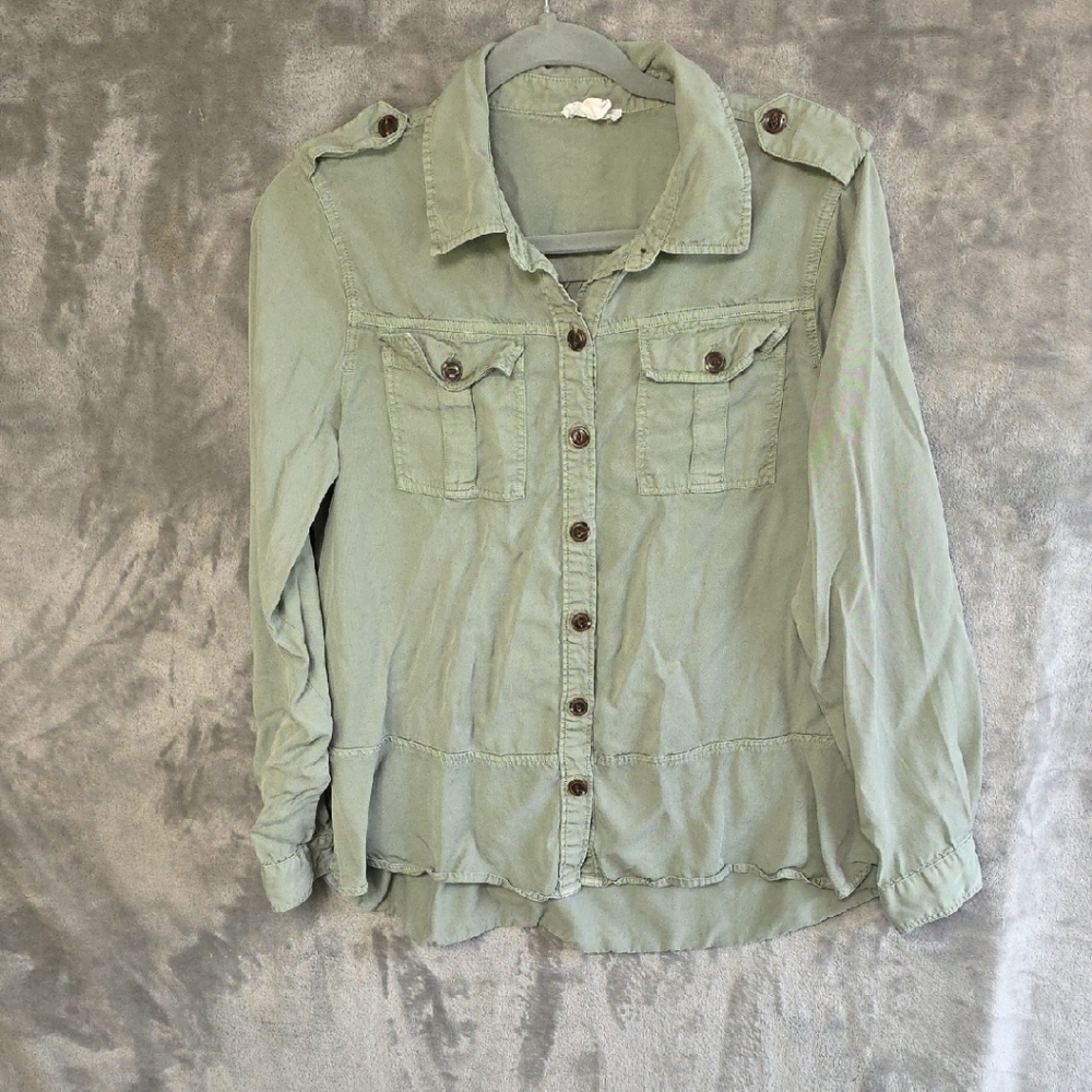 Olive Utility Button-Up Top